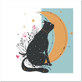 Spirit Moon Cat flower Posters and Art